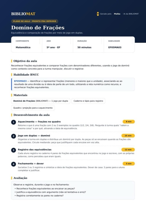 Exemplo real de plano de aula gerado pelo Malba